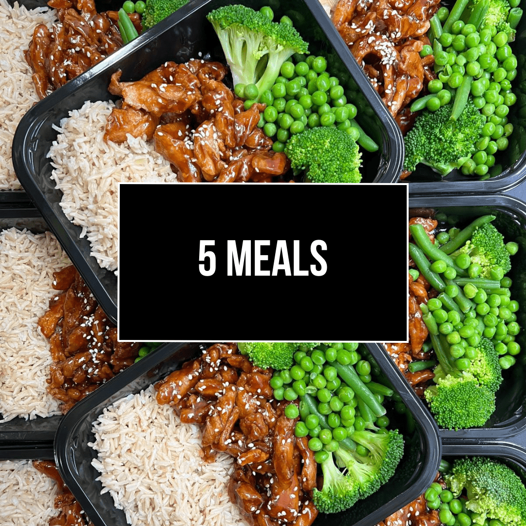 5 ready-made Fierce Fuel meals with rice, broccoli and peas for delivery.