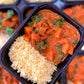 A ready-made bowl of African Peanut Sweet Potato Stew from Fierce Fuel, a Whistler-based healthy meals provider, served in a black container.