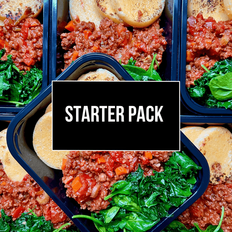 A set of ready-made Fierce Fuel Starter Pack containers with meat and vegetables in them.